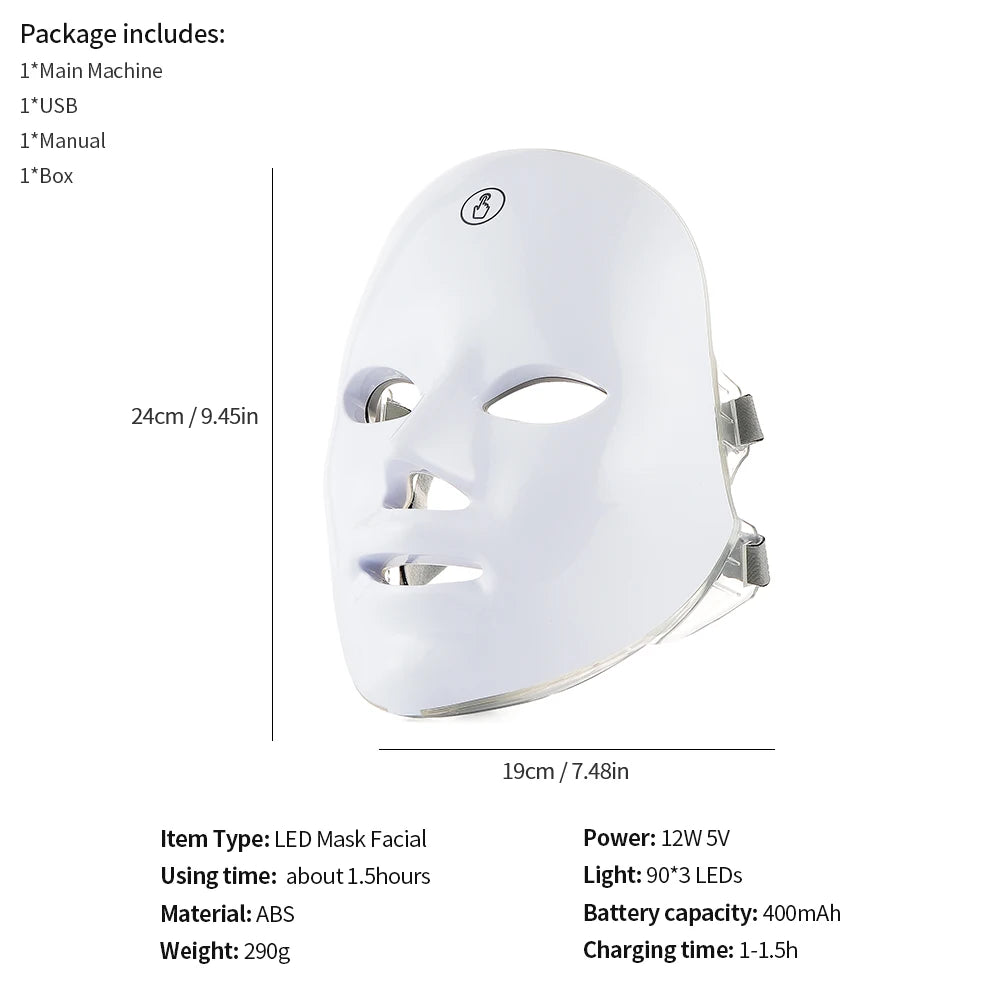 Phoenix Glow 7 Colours LED Light Facial Mask with Neck